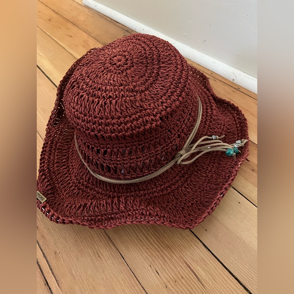 Kooringal Rust colored Sun Hat with Decorative leather and beaded band